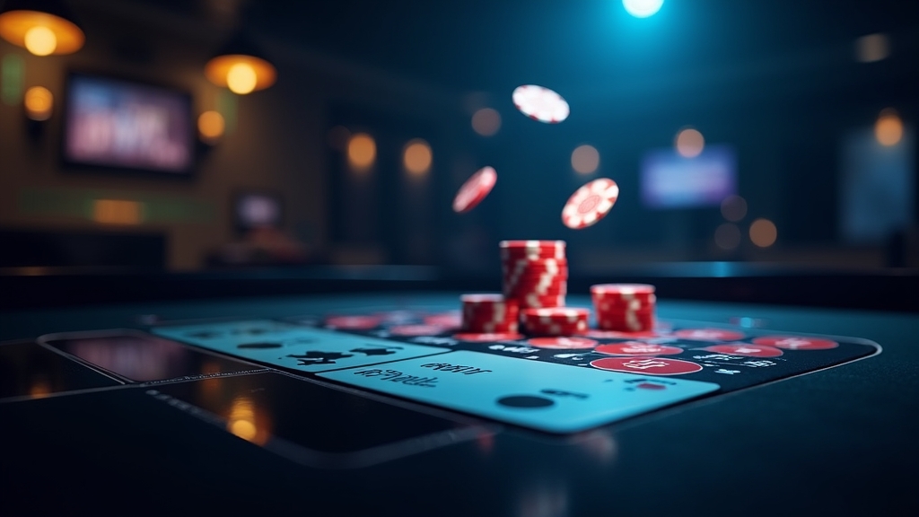 Dunkle Casino-Szene mit Zahlungsicons und Auszahlungsbildschirm