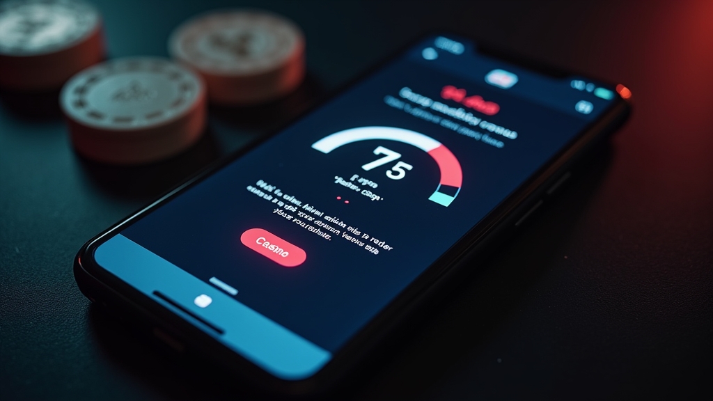 Smartphone mit Updateanzeige und Kompatibilitätssymbolen in Casino-Atmosphäre