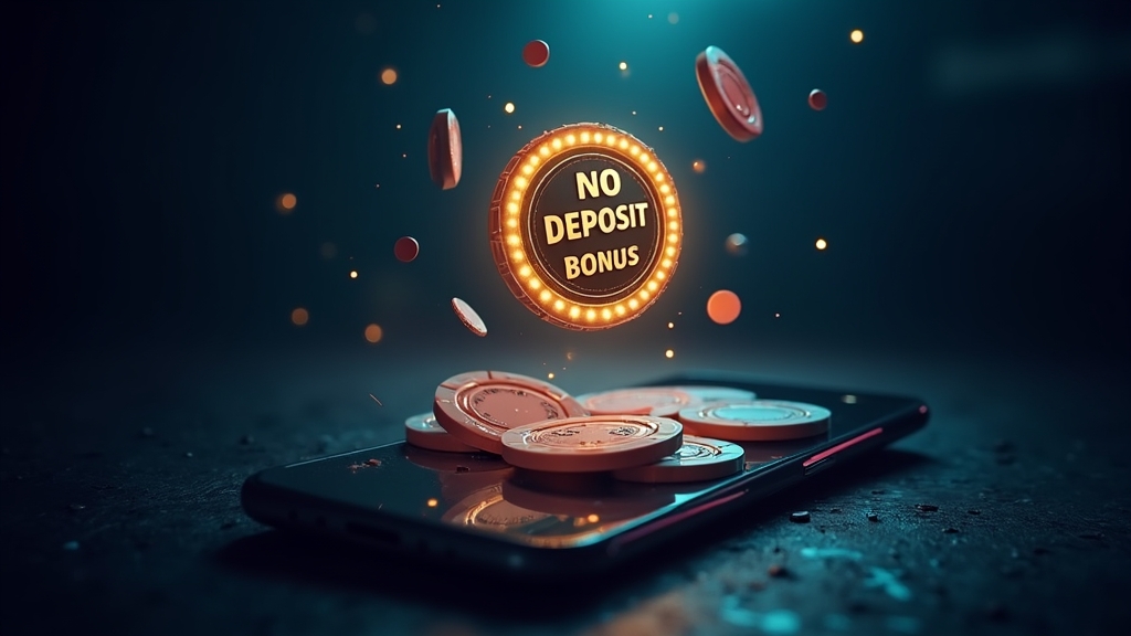 No-Deposit-Bonus mit leuchtender Anzeige und dunkler Casino-Atmosphäre